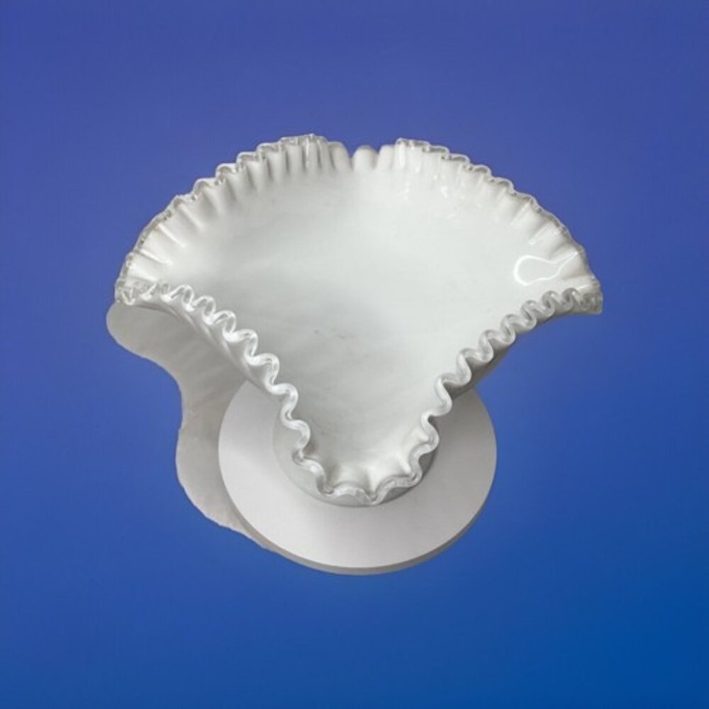 Fenton large square Silver crest white milk glass ruffled footed pedestal bowl - Picture 3 of 5